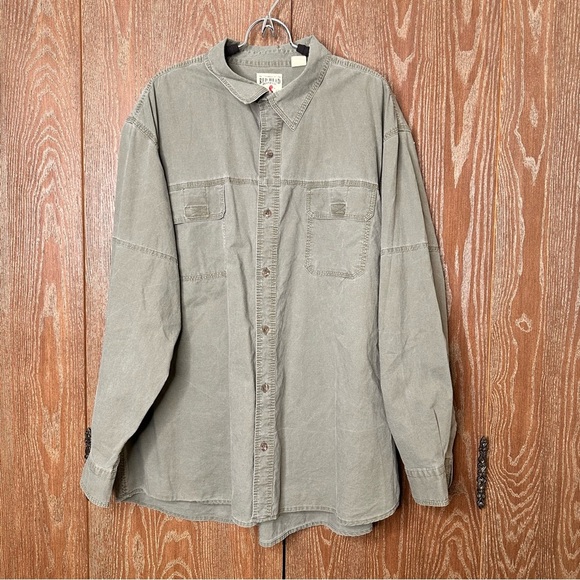 Red Head Heavyweight Button Down Lng Sleeve Collared Flannel Green Khaki 3XL Men - Picture 1 of 9